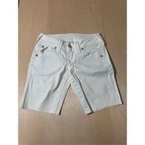 True Religion Cut Off Shorts‎ Womens 25 White Riley Bermuda Contrast Stitch USA